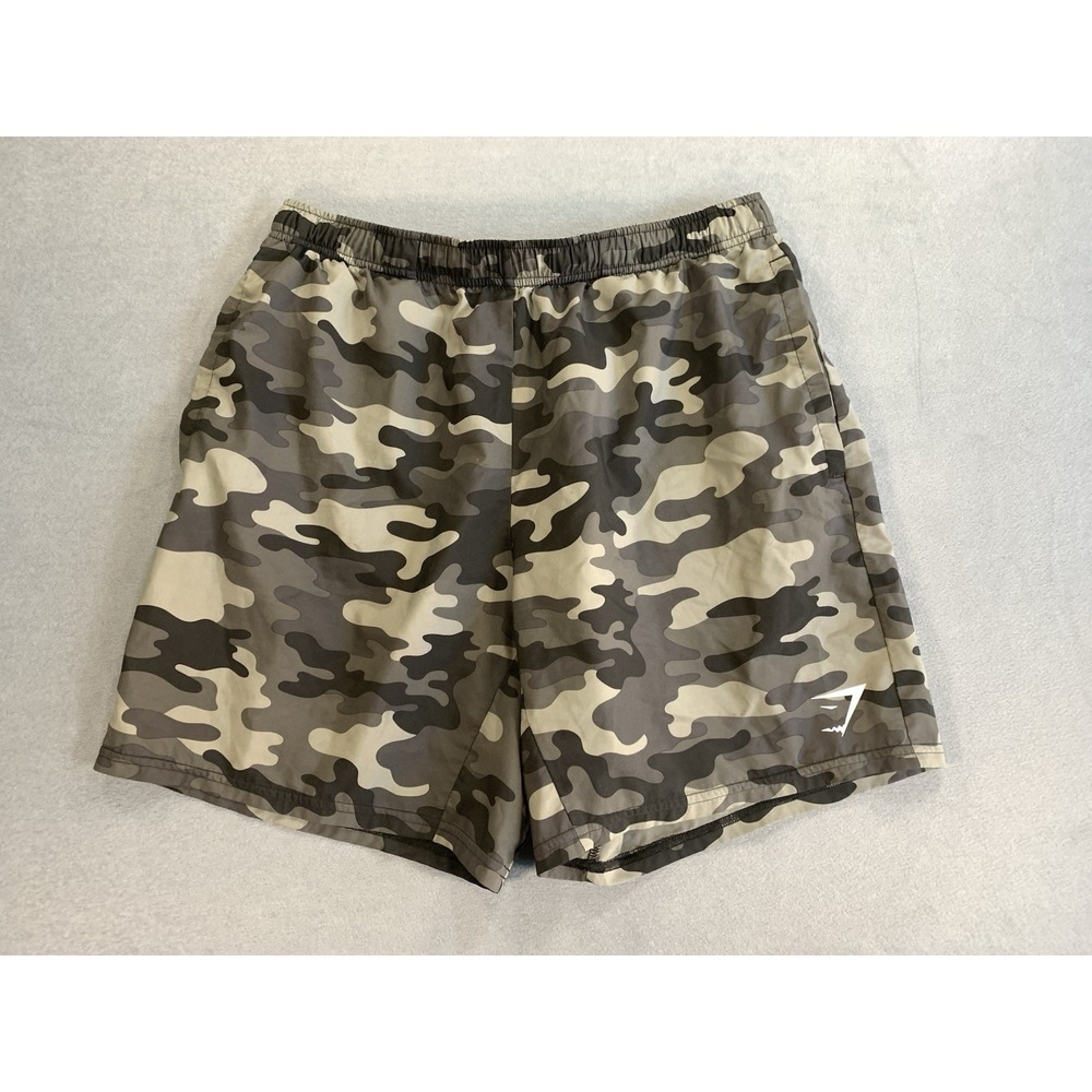 Gymshark Polyester Athletic Camo Shorts Black & Grey Size L Gym Running